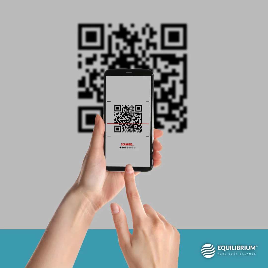 Scanning an Equilibrium product QR code to unlock the wellness dashboard